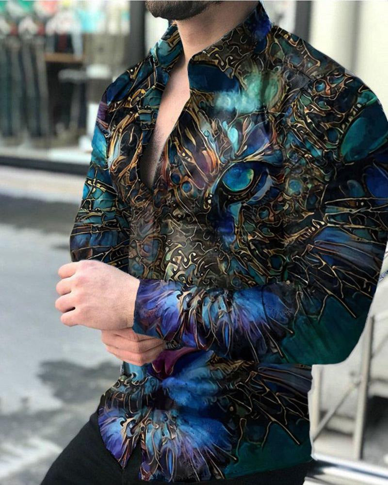 Men's Printed Lapel Youth Top