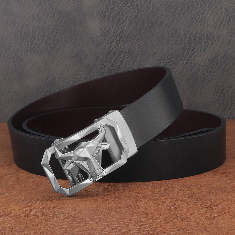 Bull Head Leather Belt Men Automatic Buckle