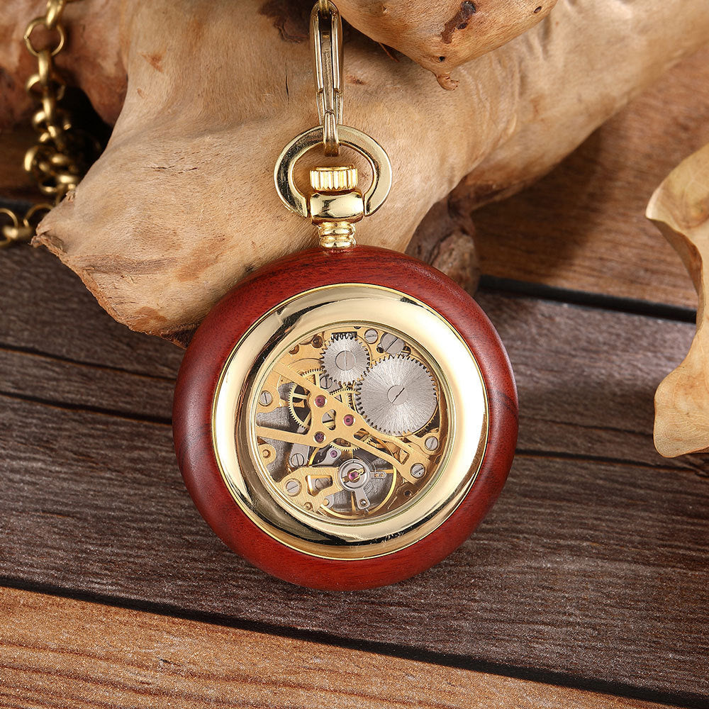 Copper Wood Retro Pocket Watch