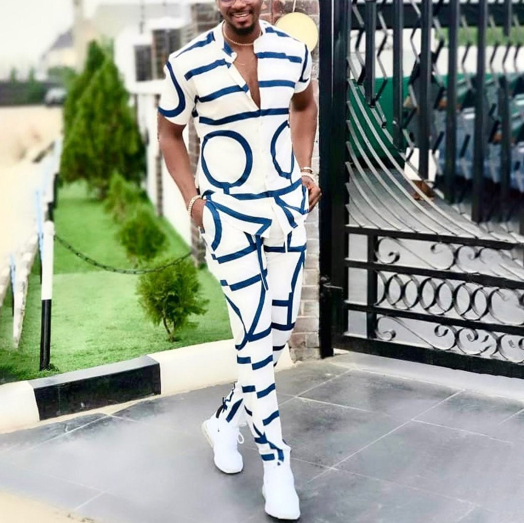 Printed Shirt Suit Trousers Men
