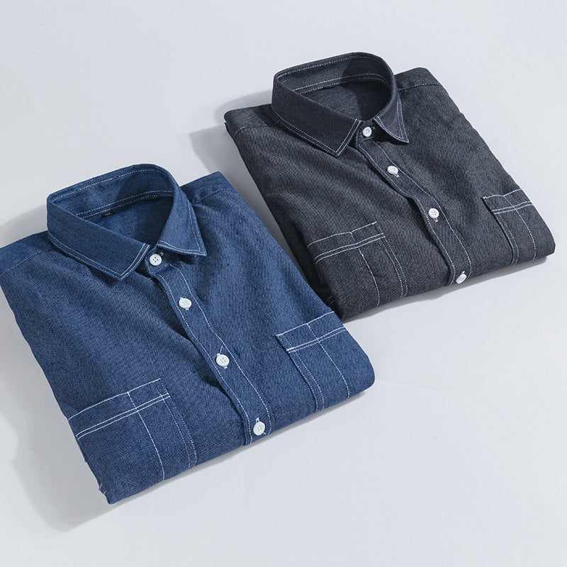 Men's Slim Solid Color Denim Shirt