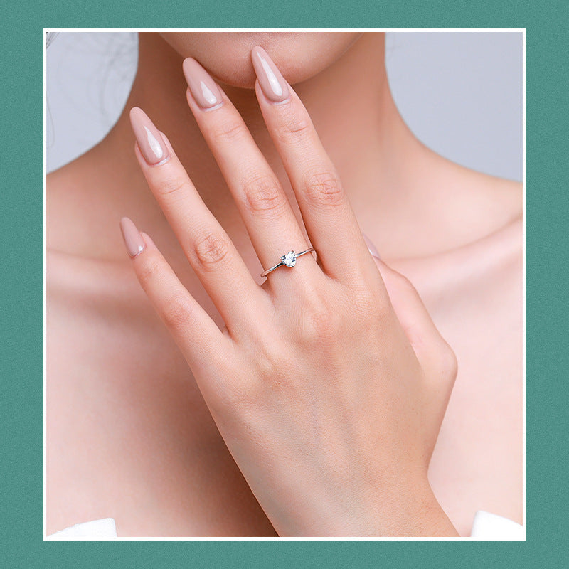 S925 Silver Heart Finger Ring Diamond