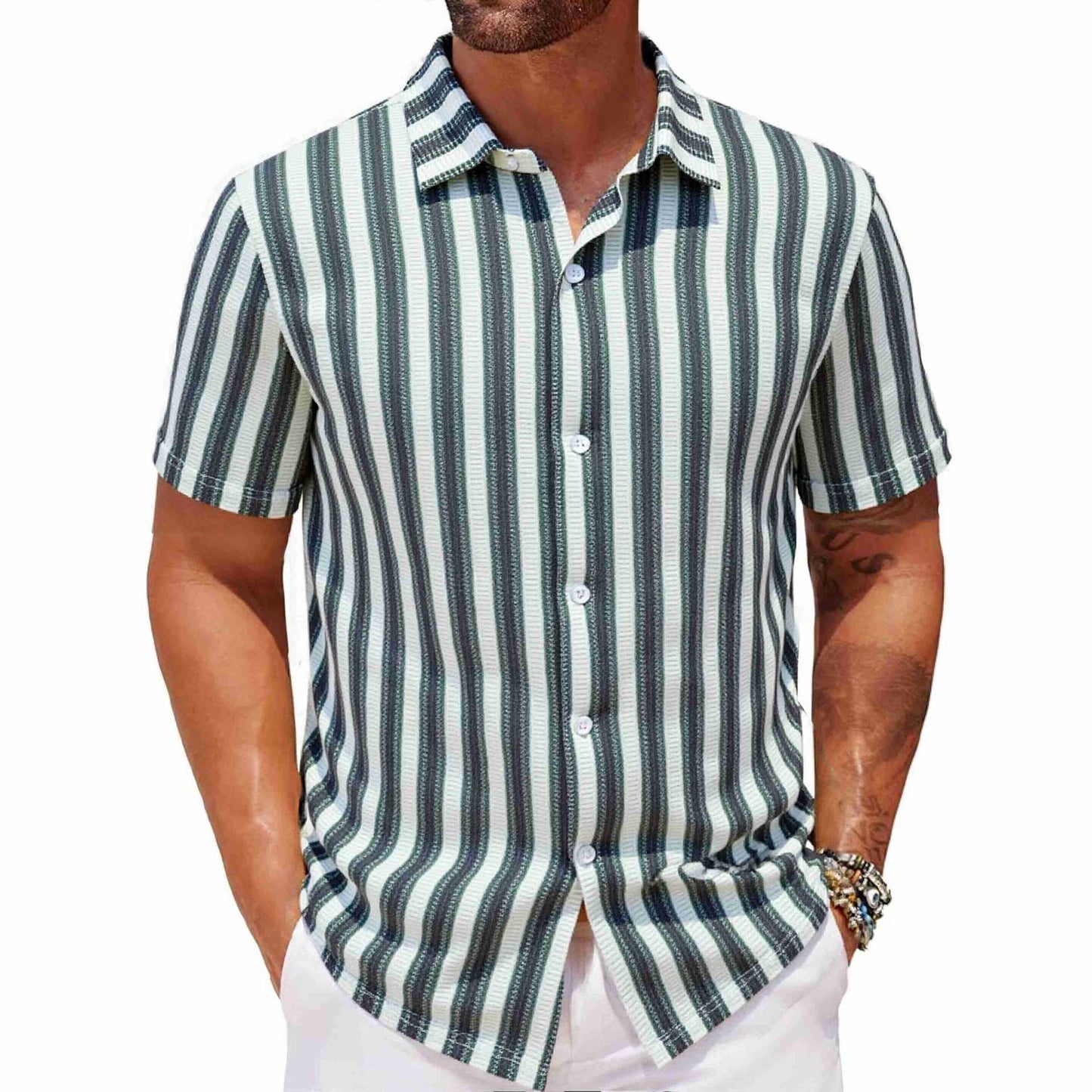 Men’s Beach Striped Short Sleeve Shirt