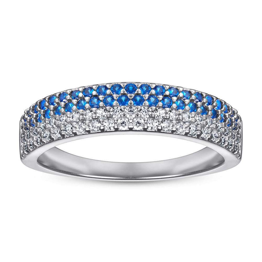 Women's Blue Crystal White Zircon Sterling Silver Ring