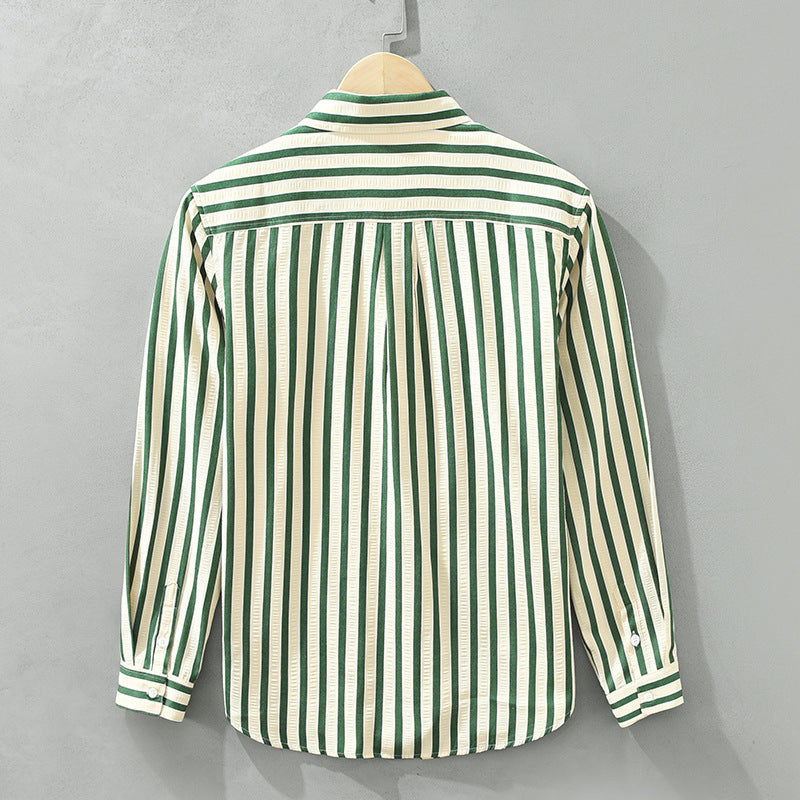 Loose Vertical Striped Long-sleeve Shirt