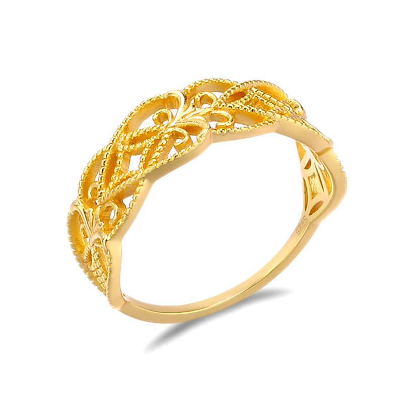 S925 Silver Gilded Hollow Lace Ring