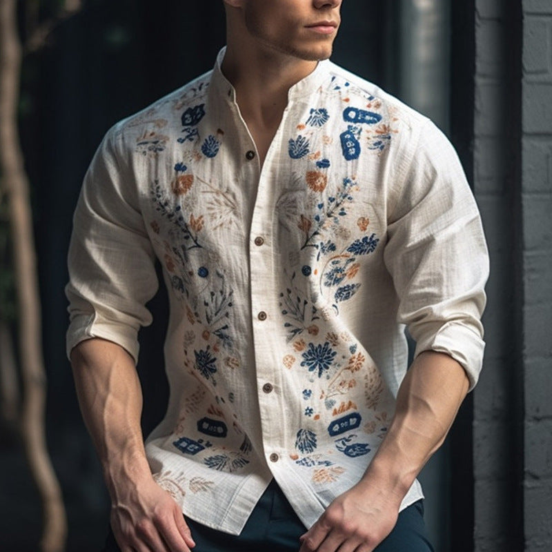 Men's Loose Printed Long-sleeve Shirt