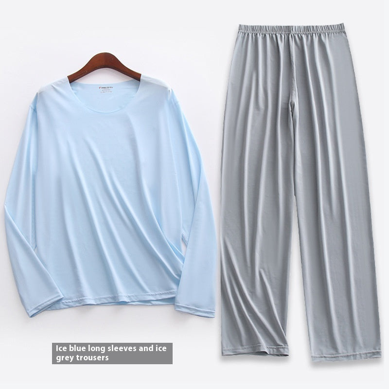 Spring Summer Ultra-thin Men’s Long-sleeve Pajama Set