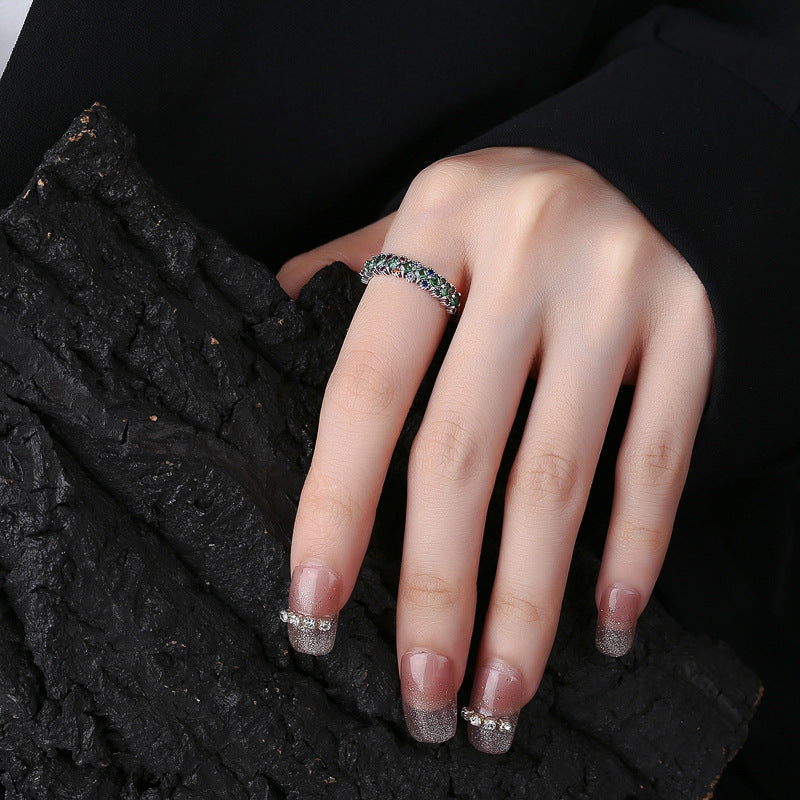 S925 Sterling Silver Green Diamond Ring