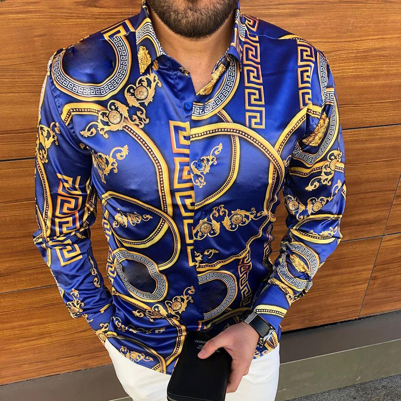 Men's Printed Lapel Youth Top