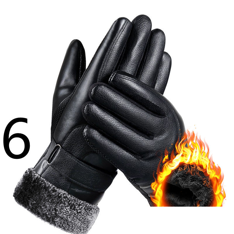 Men's Winter Riding Thick Velvet Windproof Leather Gloves