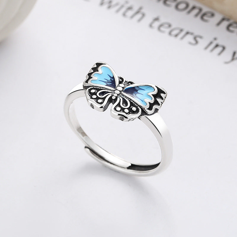 S925 Silver Butterfly Epoxy Ring