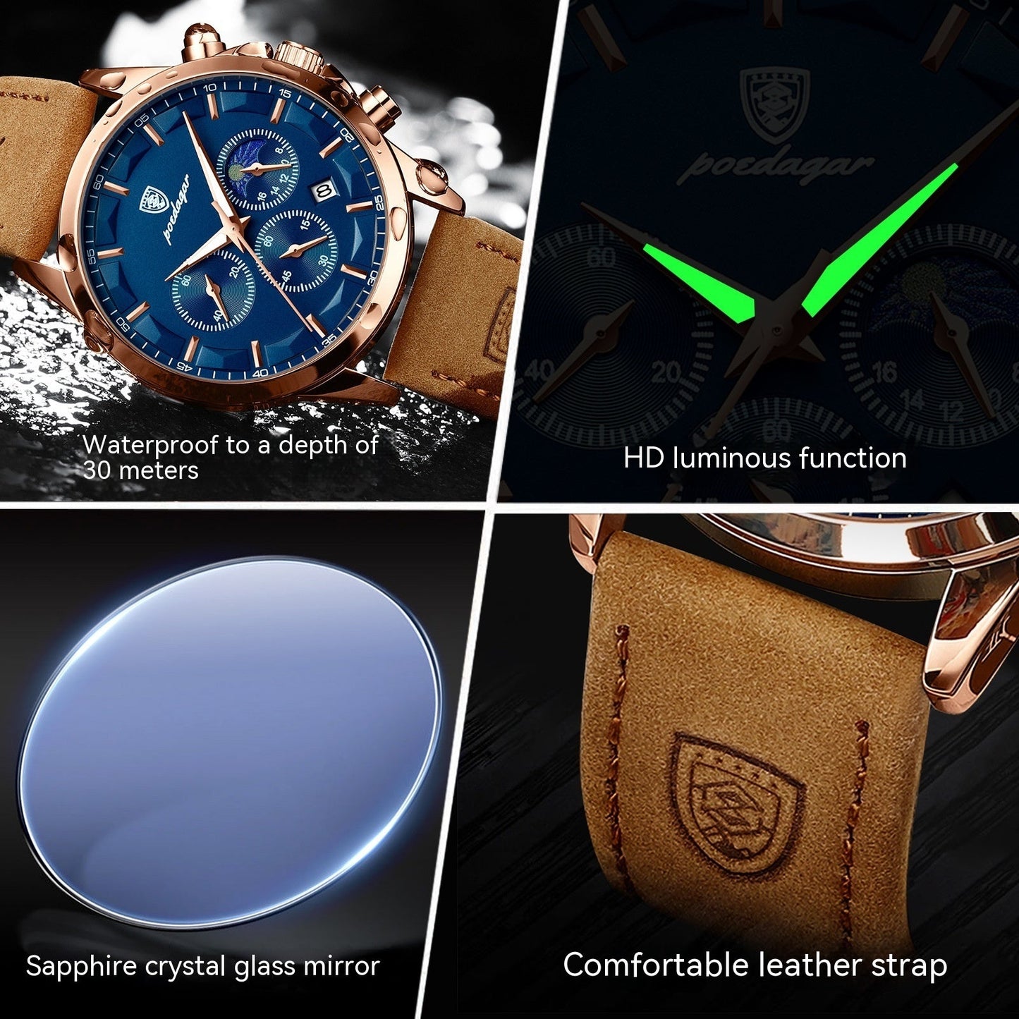 Waterproof Men’s Quartz Multifunction Watch