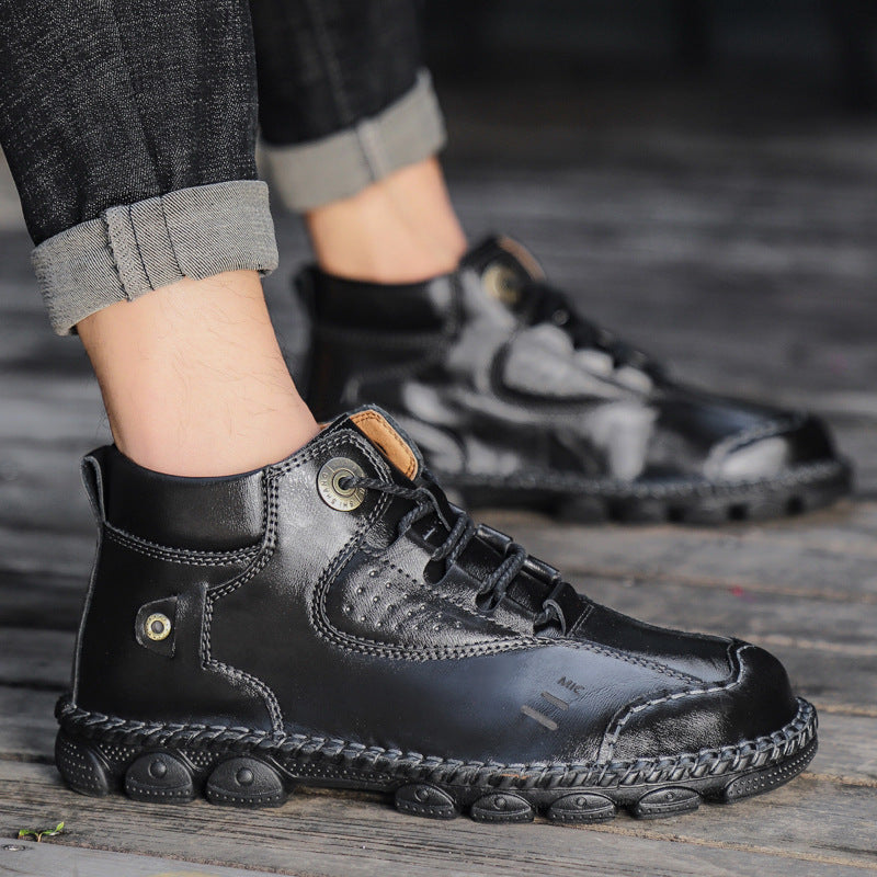 British Style High-top Non-slip Leather Shoes