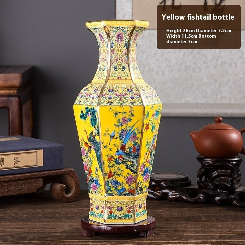 Enamel Hexagonal Porcelain Vase