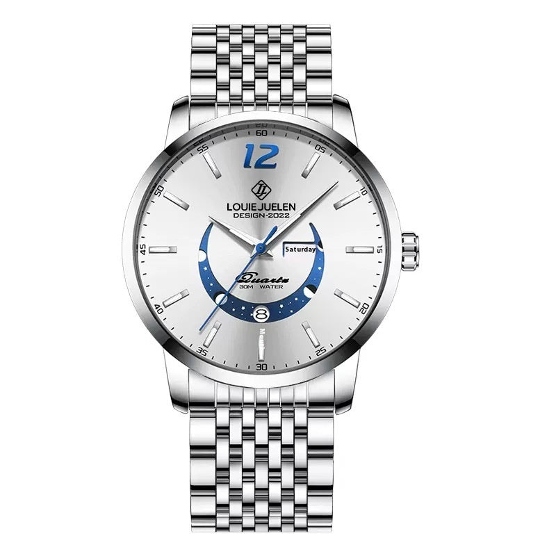 Men's Moon Phase Leather Quartz Watch
