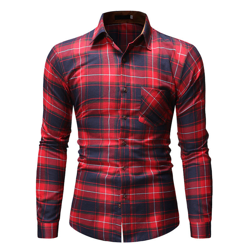 Men's Plaid Long Sleeve Cotton Shirt