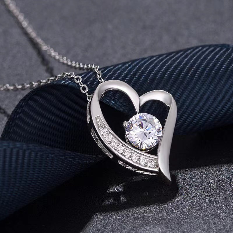 S925 Silver Heart Diamond Pendant Necklace