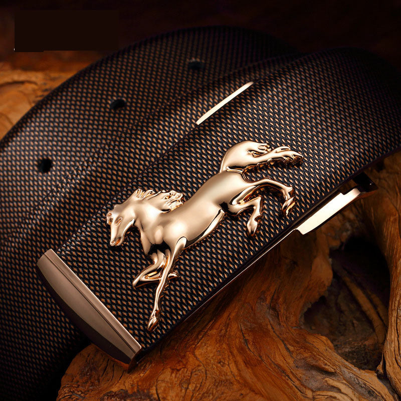Men’s Leather Plate Belt Gold Buckle