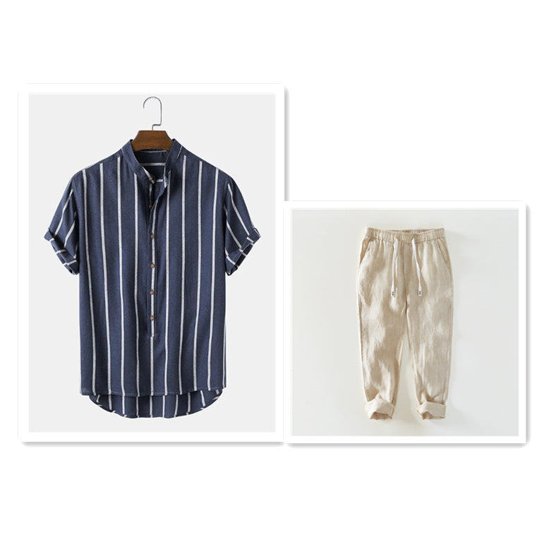 Striped Men’s Stand Collar Shirt