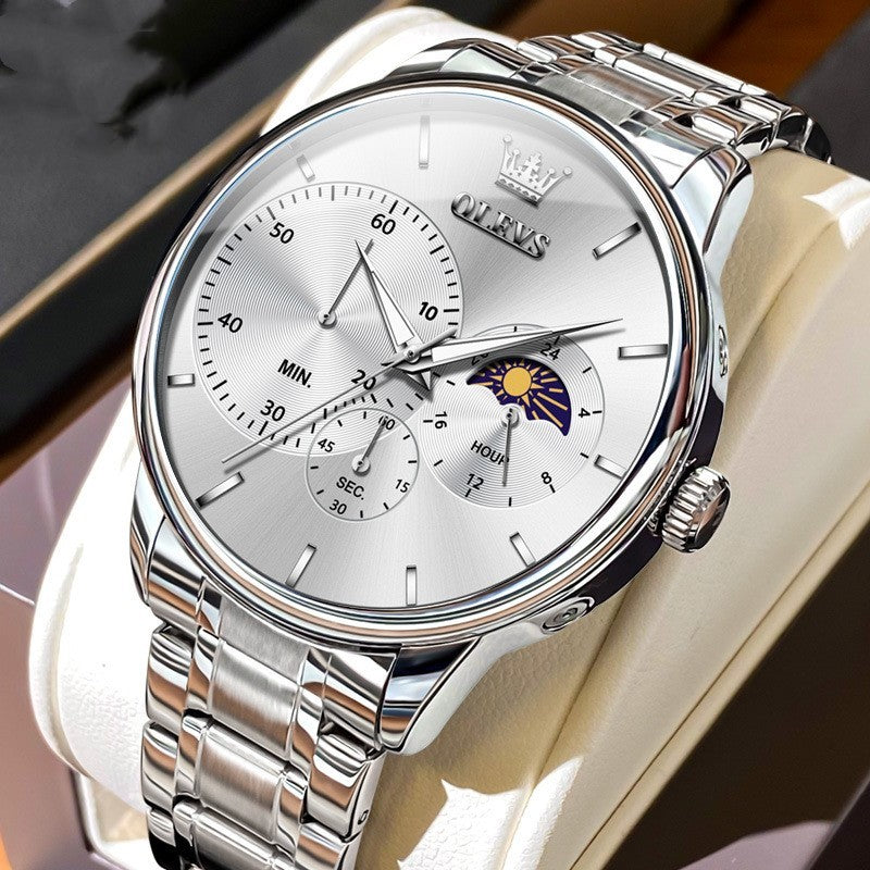 Men’s Multifunction Steel Waterproof Quartz Watch