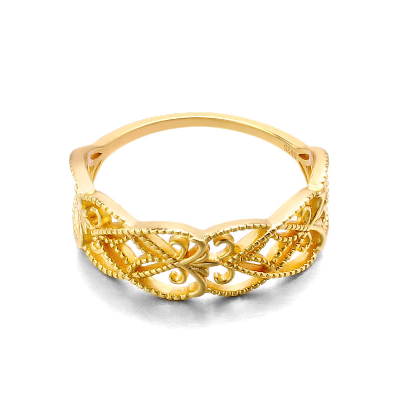 S925 Silver Gilded Hollow Lace Ring