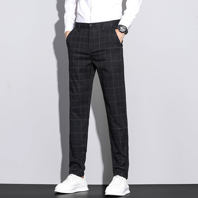 Men's Slim Plaid Straight Pants
