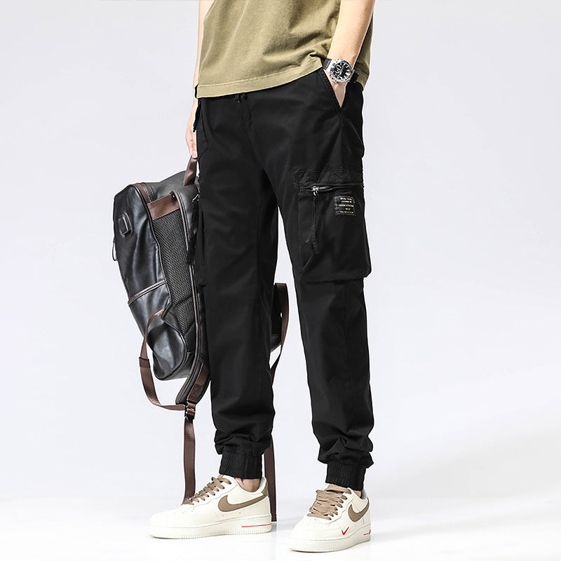 Men's Trendy Cotton Elastic Waist Multi-pocket Pants