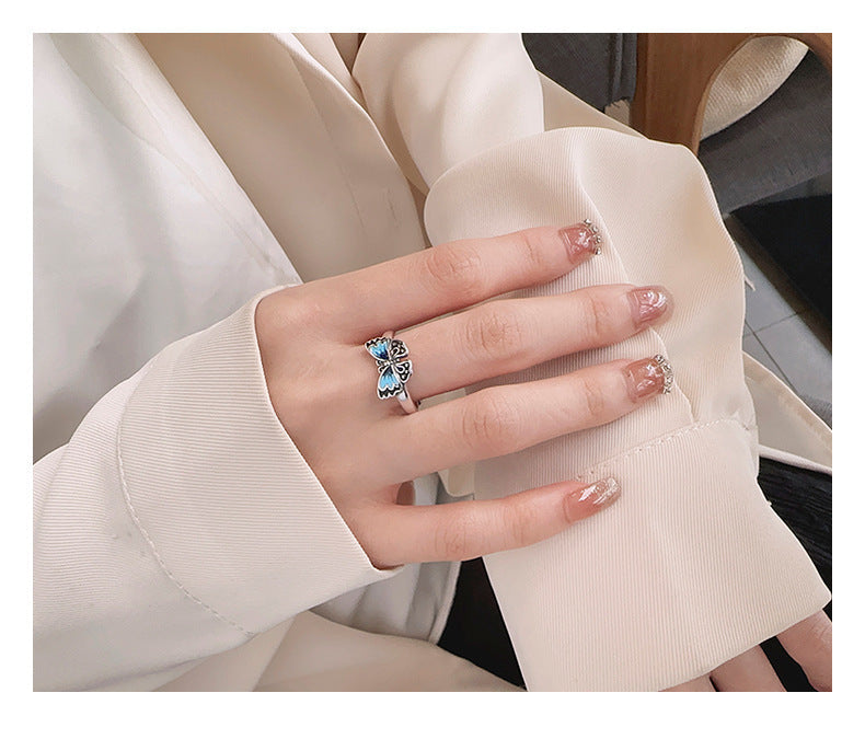 S925 Silver Butterfly Epoxy Ring