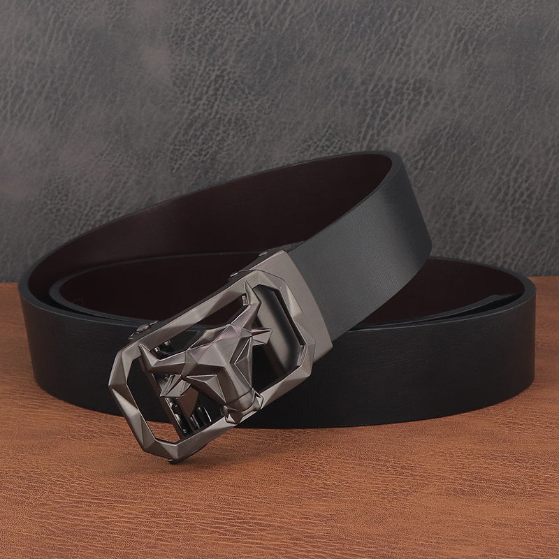 Bull Head Leather Belt Men Automatic Buckle