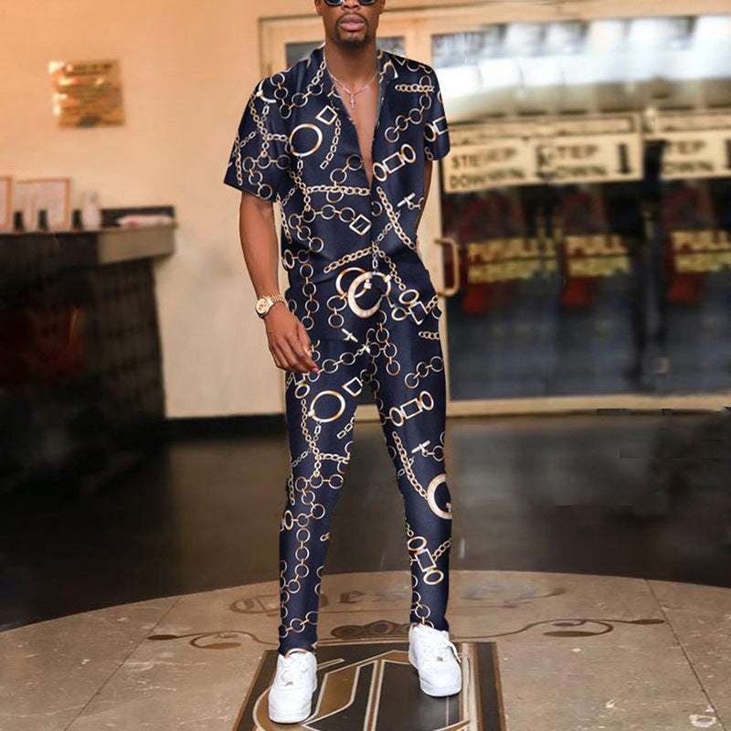 Printed Men's Short-sleeve Shirt Suit