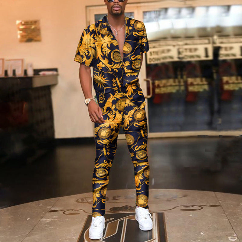 Printed Men's Short-sleeve Shirt Suit