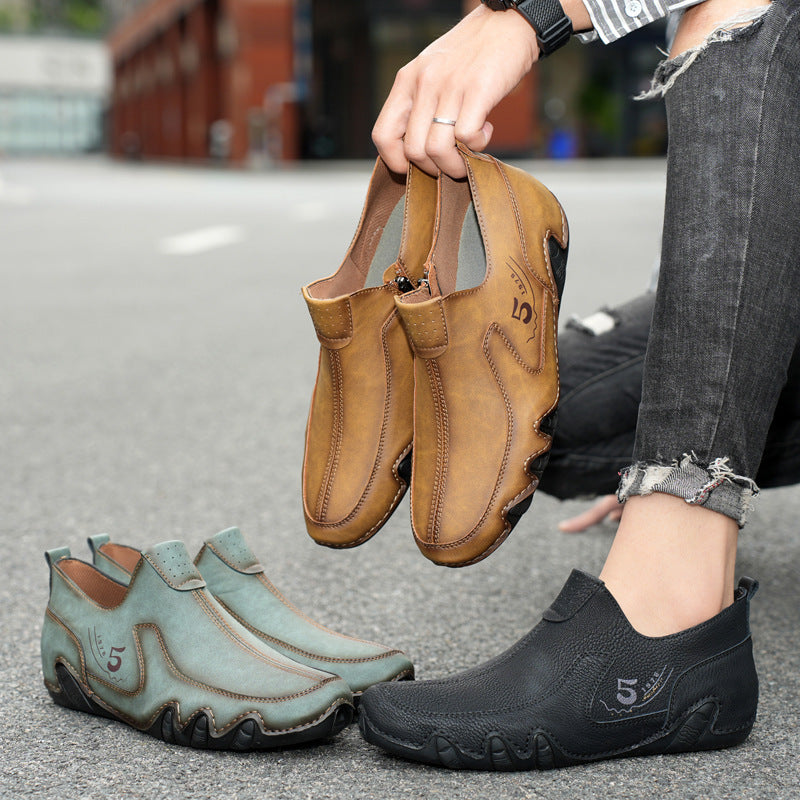 Men's Mid-top Zipper Leather Shoes