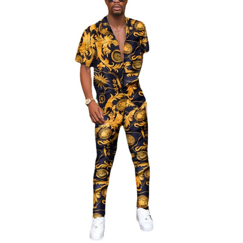 Printed Men's Short-sleeve Shirt Suit