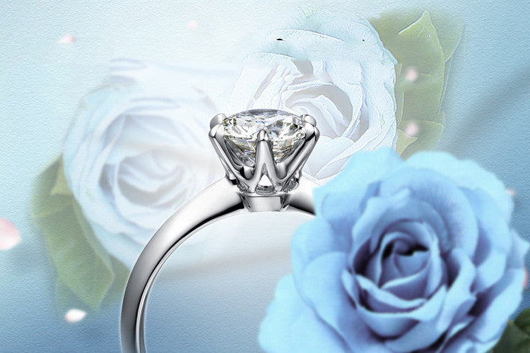 S925 Silver Six Prong Crown Diamond Ring