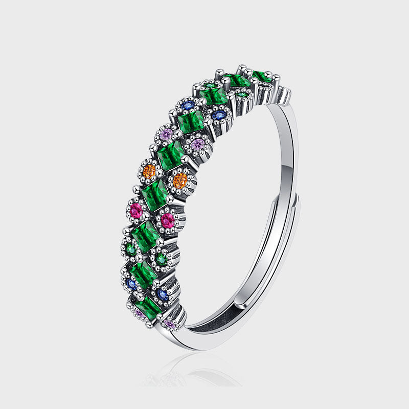 S925 Sterling Silver Green Diamond Ring