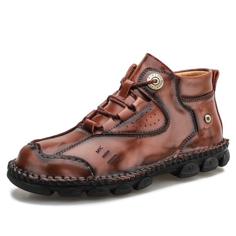 British Style High-top Non-slip Leather Shoes