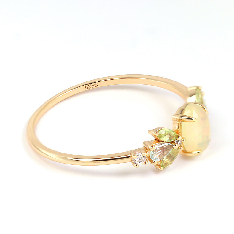 S925 Silver Olivine Aobao Ring