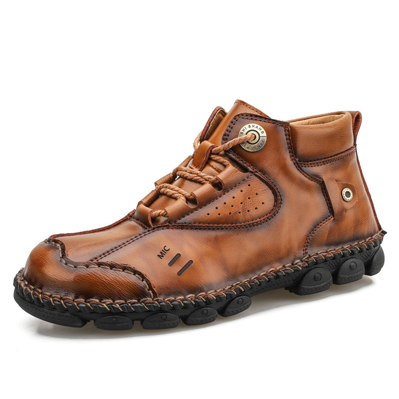 British Style High-top Non-slip Leather Shoes