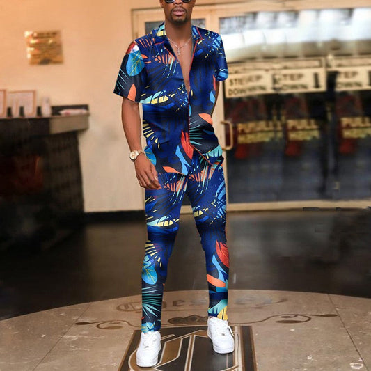 Printed Men's Short-sleeve Shirt Suit