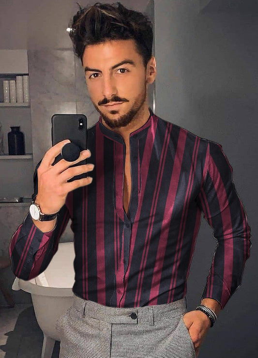 Men's Casual Long Sleeve Floral Shirt