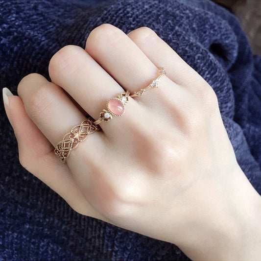 S925 Silver Gilded Hollow Lace Ring