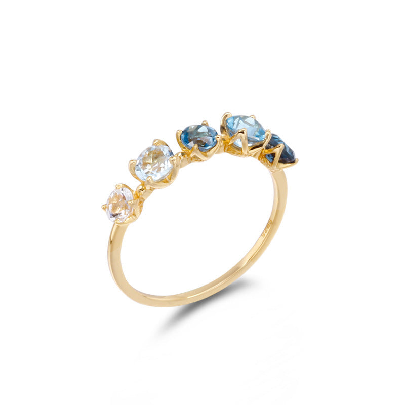 S925 Silver Blue Gradual Topaz Ring