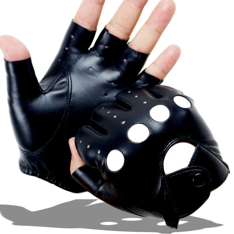 Men's Half Finger Leather Hip Hop Gloves