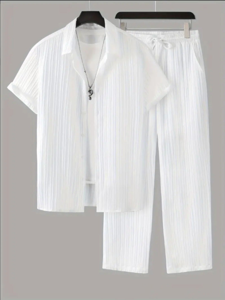 Striped Short Sleeve Lapel Suit