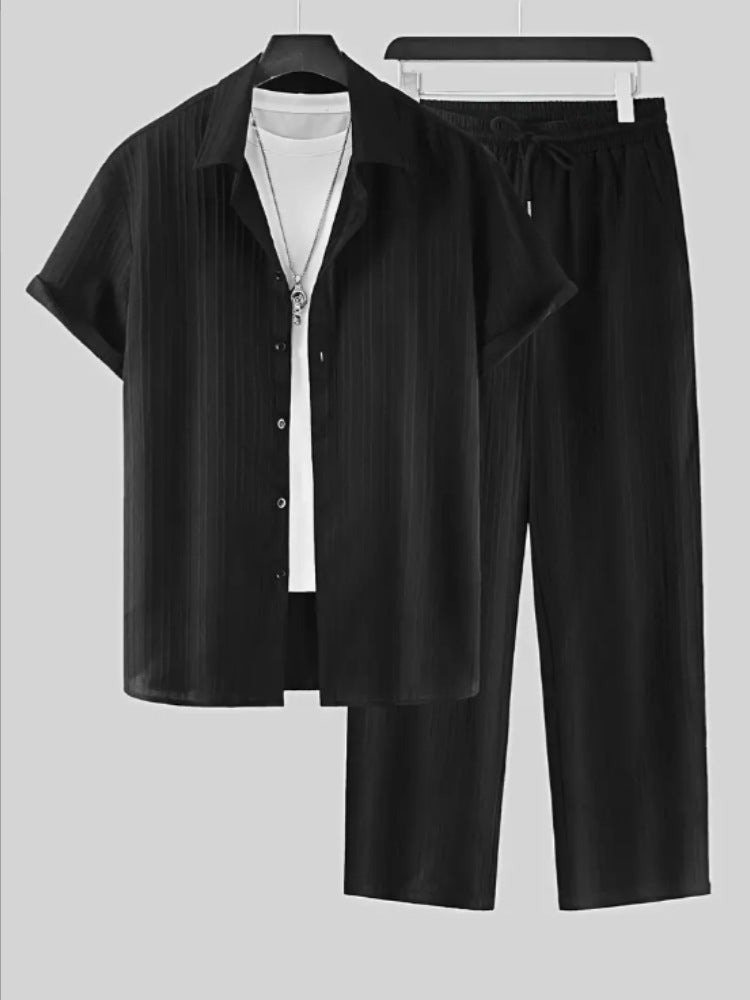 Striped Short Sleeve Lapel Suit