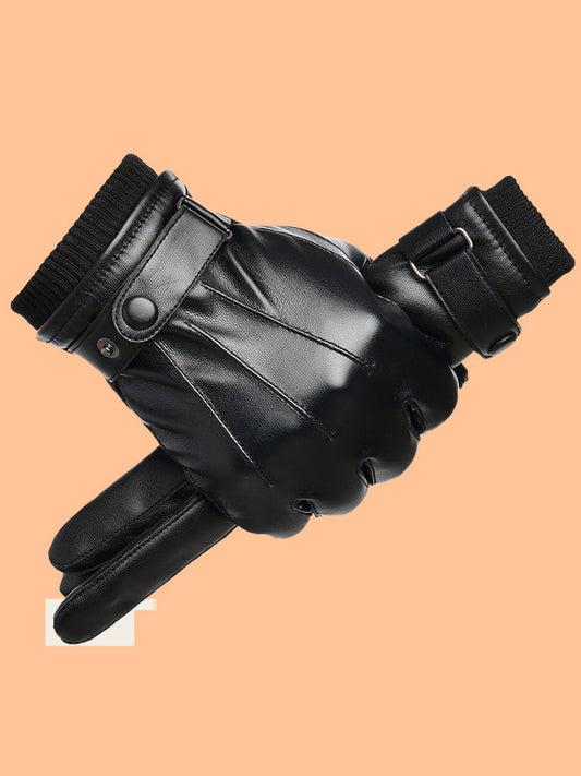 Men's Winter Riding Thick Velvet Windproof Leather Gloves