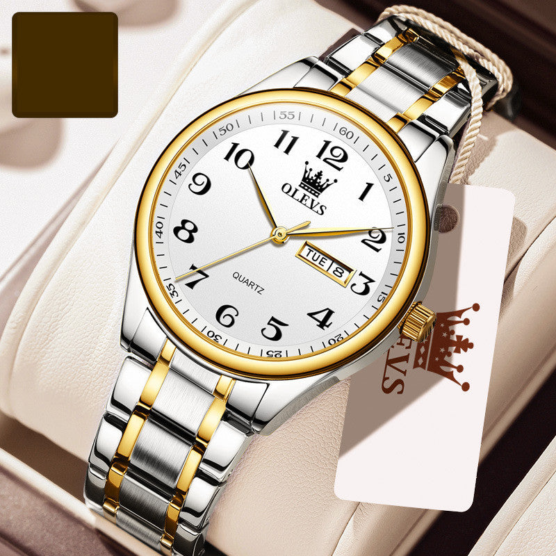 Aged Men's Waterproof Steel Calendar Watch