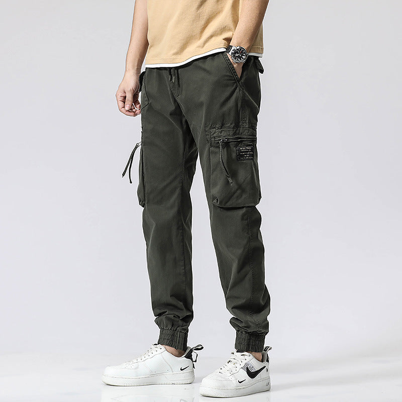 Men's Trendy Cotton Elastic Waist Multi-pocket Pants