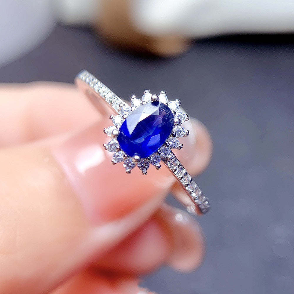 S925 Silver Natural Sapphire Ring